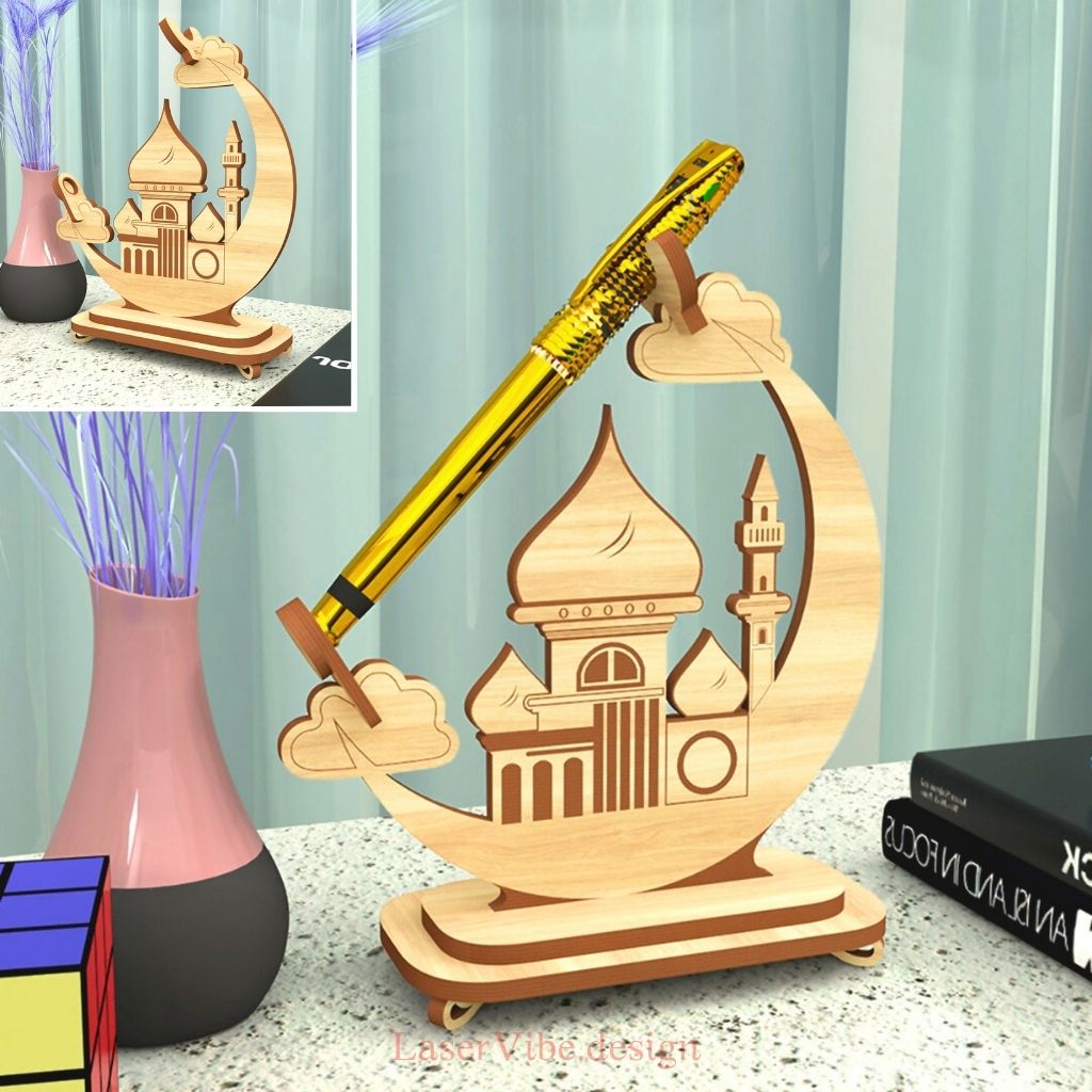 Giá cắm bút gỗ hình trăng khuyết và thánh đường