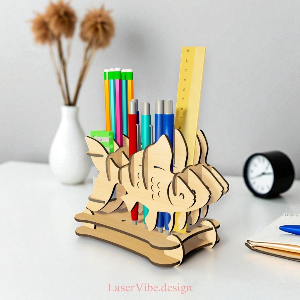 Giá cắm bút gỗ hình con cá