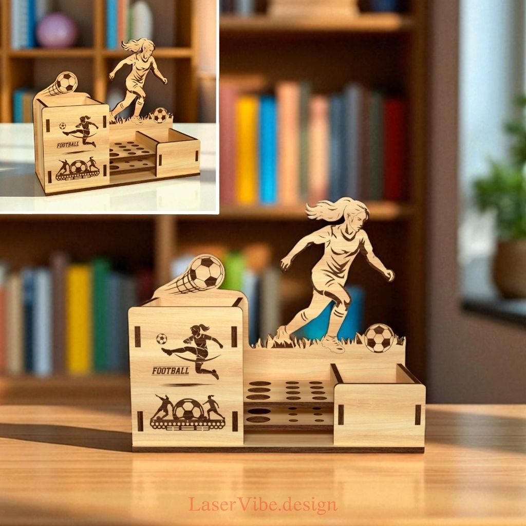 Kệ đựng bút chủ đề cầu thủ nữ đá bóng