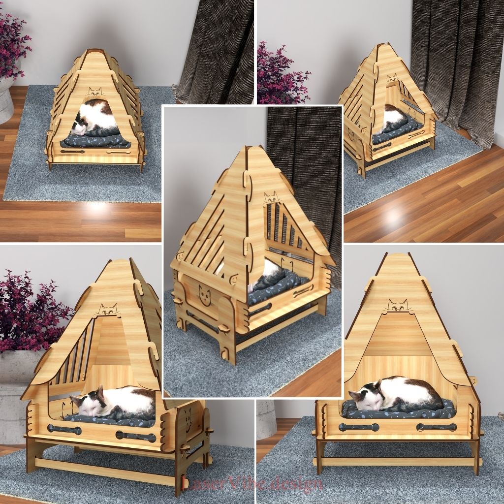 Nhà gỗ lắp ghép cho mèo thú cưng kiểu lều (Tepee)