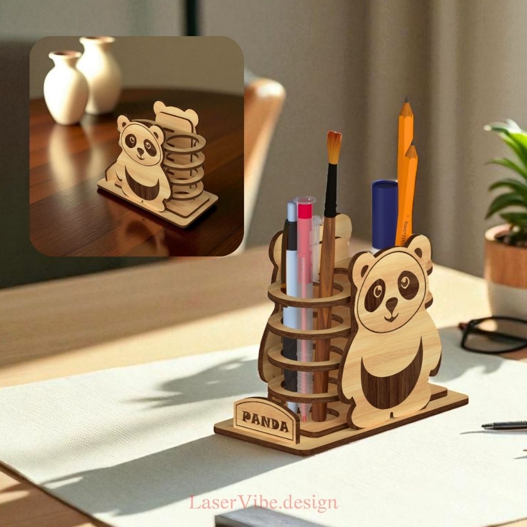 Ống cắm bút gỗ hình gấu trúc