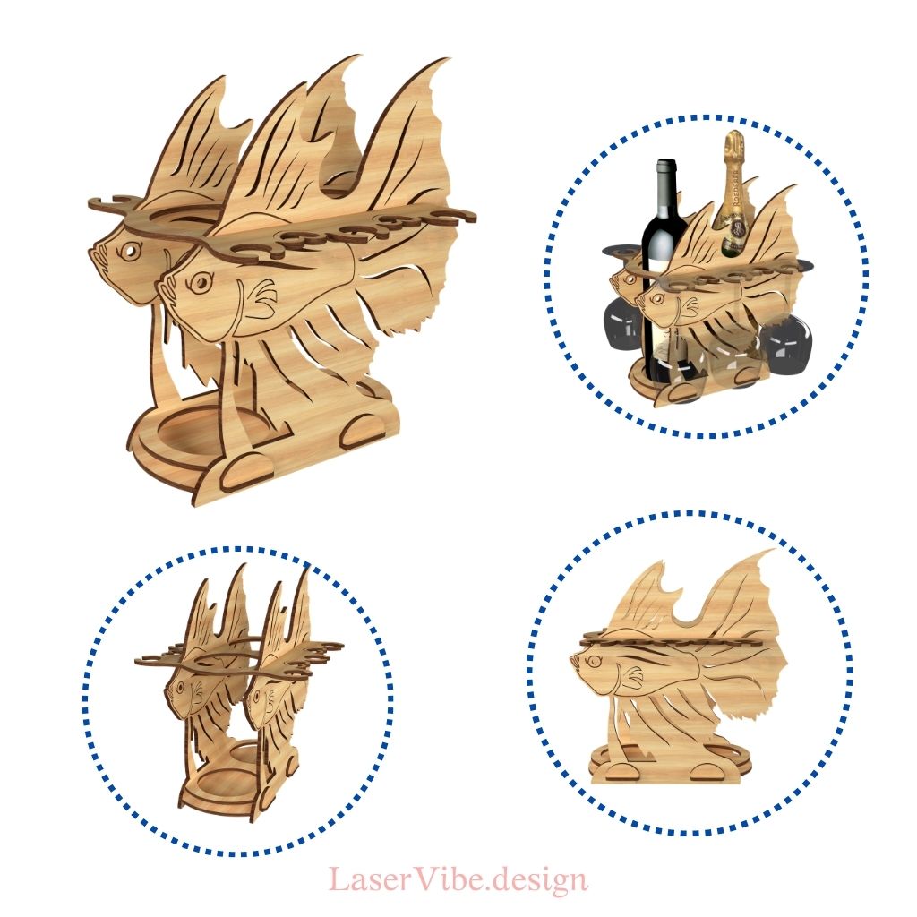 Giá đỡ chai rượu và ly hình con cá