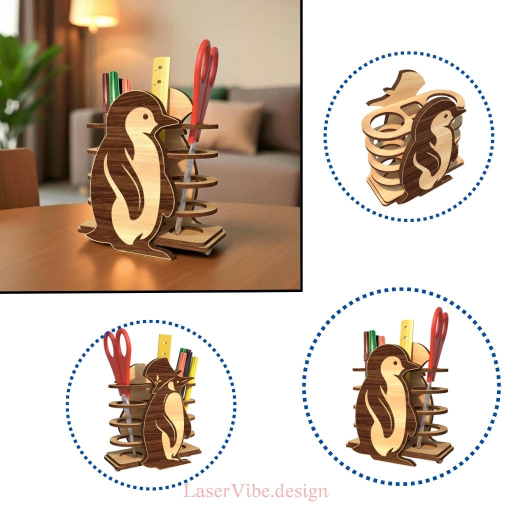 Ống cắm bút hình chim cánh cụt