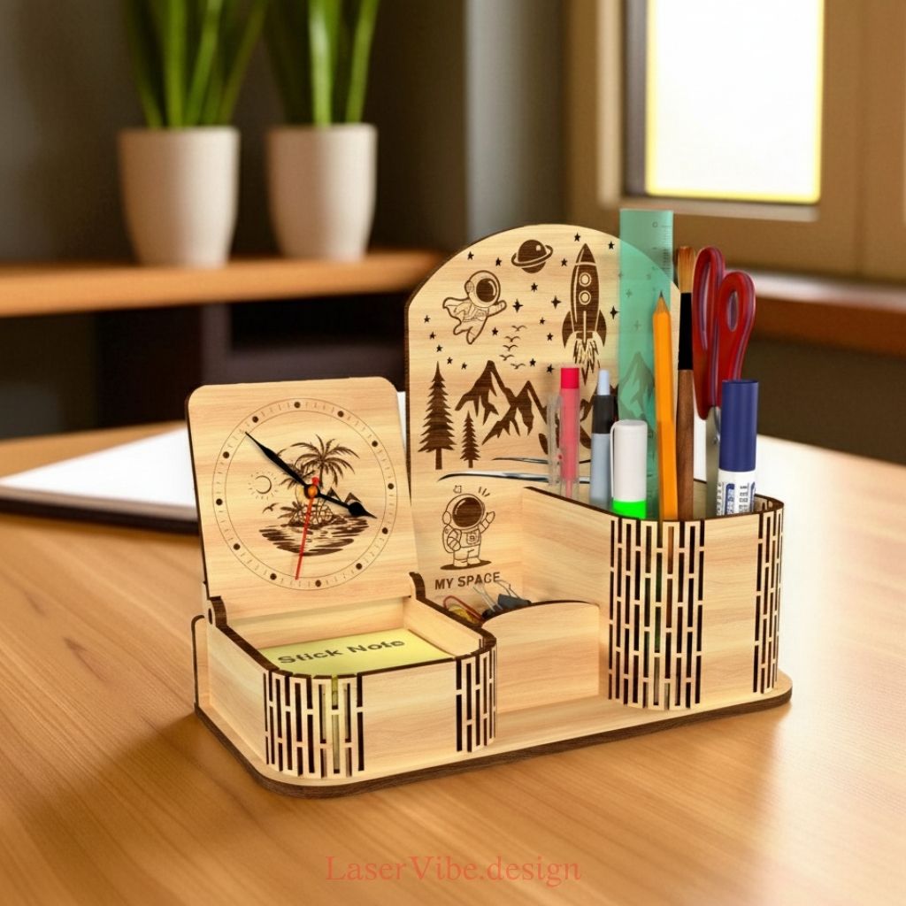 Giá bút tích hợp đồng hồ chủ đề phi thuyền không gian