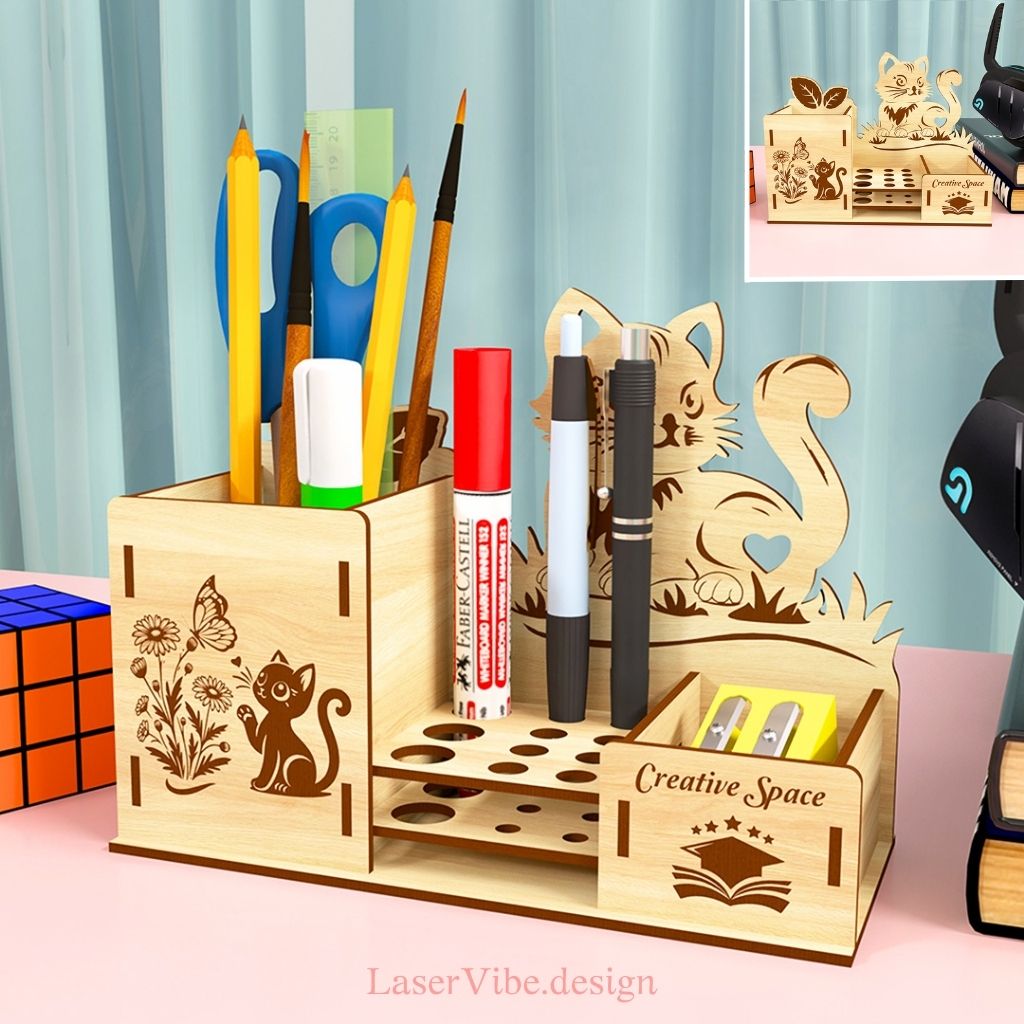 Kệ để bút họa tiết con mèo