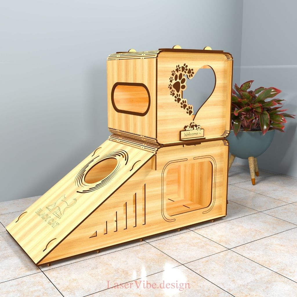 Nhà gỗ cho mèo 2 tầng