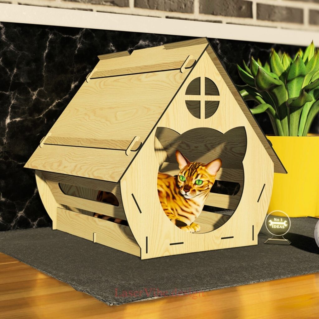 Nhà gỗ cho mèo hình đầu mèo cách điệu