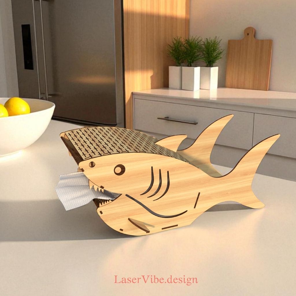 Hộp đựng khăn giấy gỗ hình cá mập