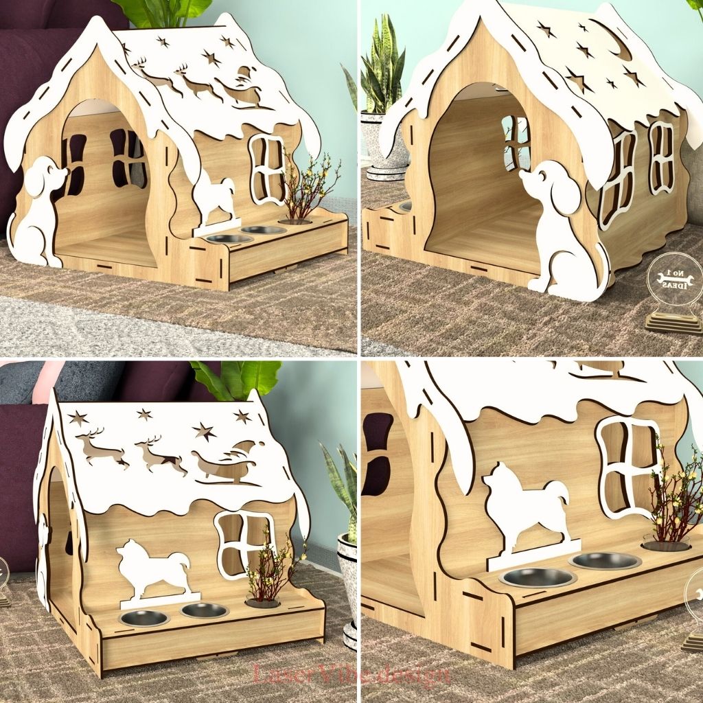 Nhà cho chó tích hợp khay thức ăn