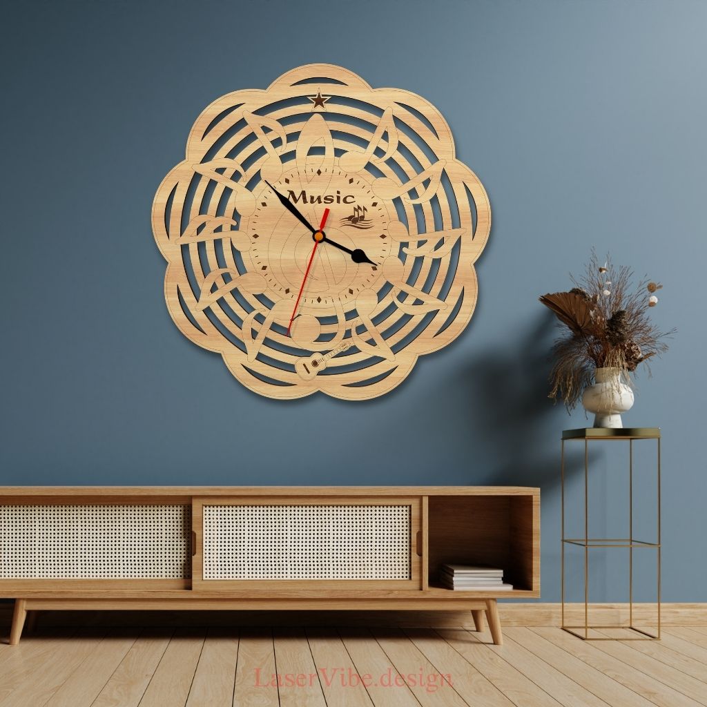 Đồng hồ treo tường gỗ họa tiết nốt nhạc