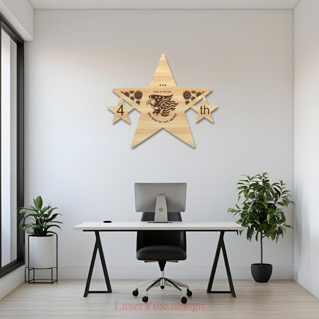 Đồng hồ treo tường gỗ hình ngôi sao chủ đề US