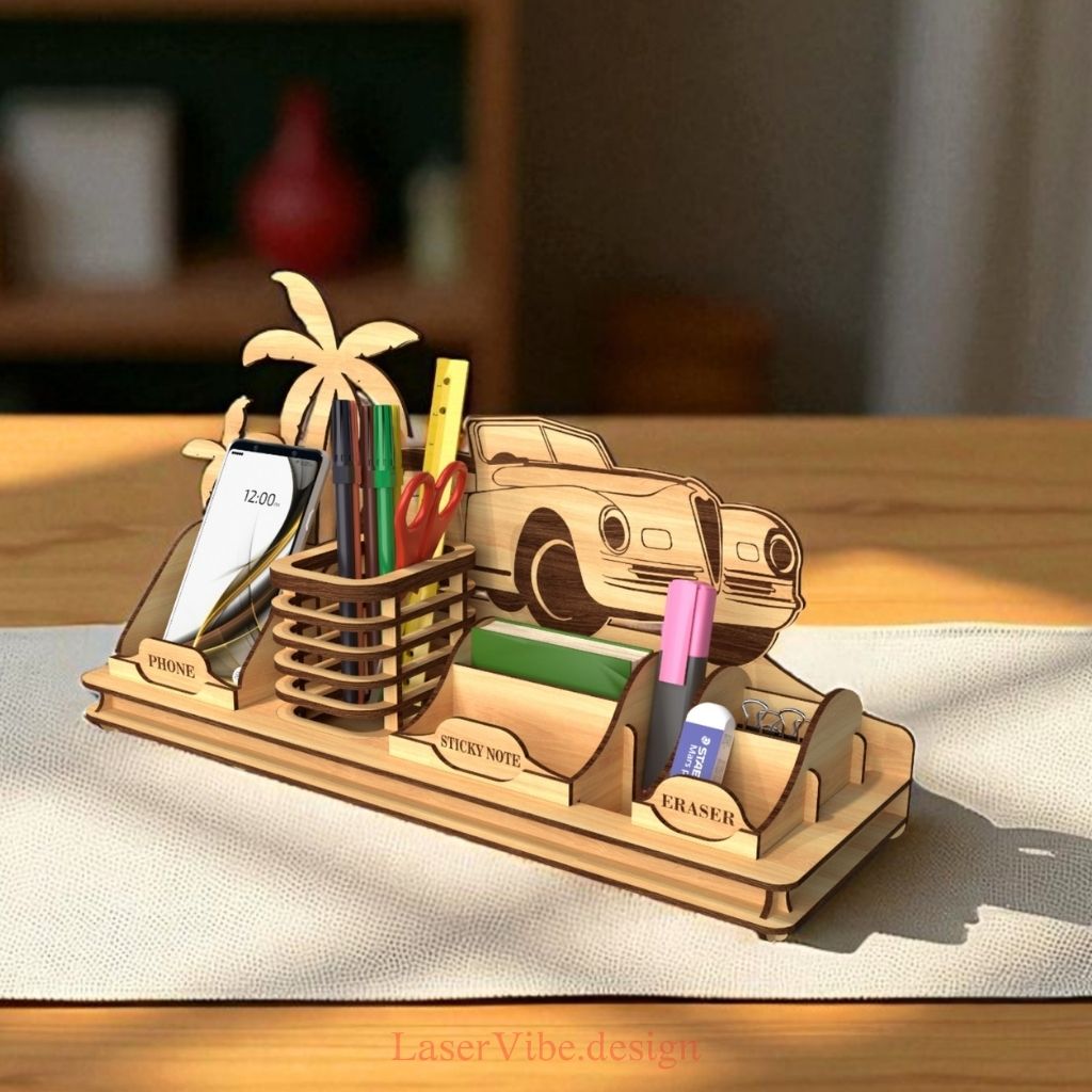 Kệ bút đa năng họa tiết ô tô cổ