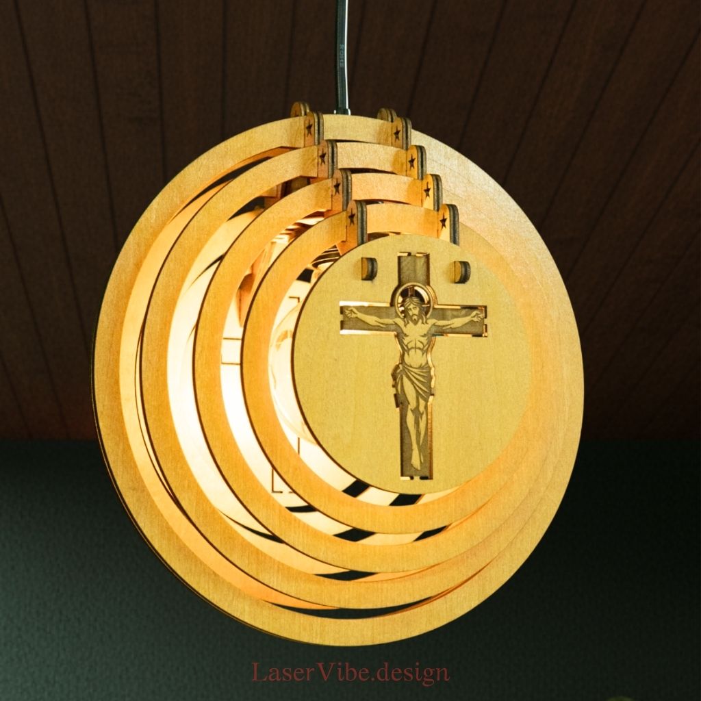 Đèn thả trần gỗ khắc hình Chúa Jesus