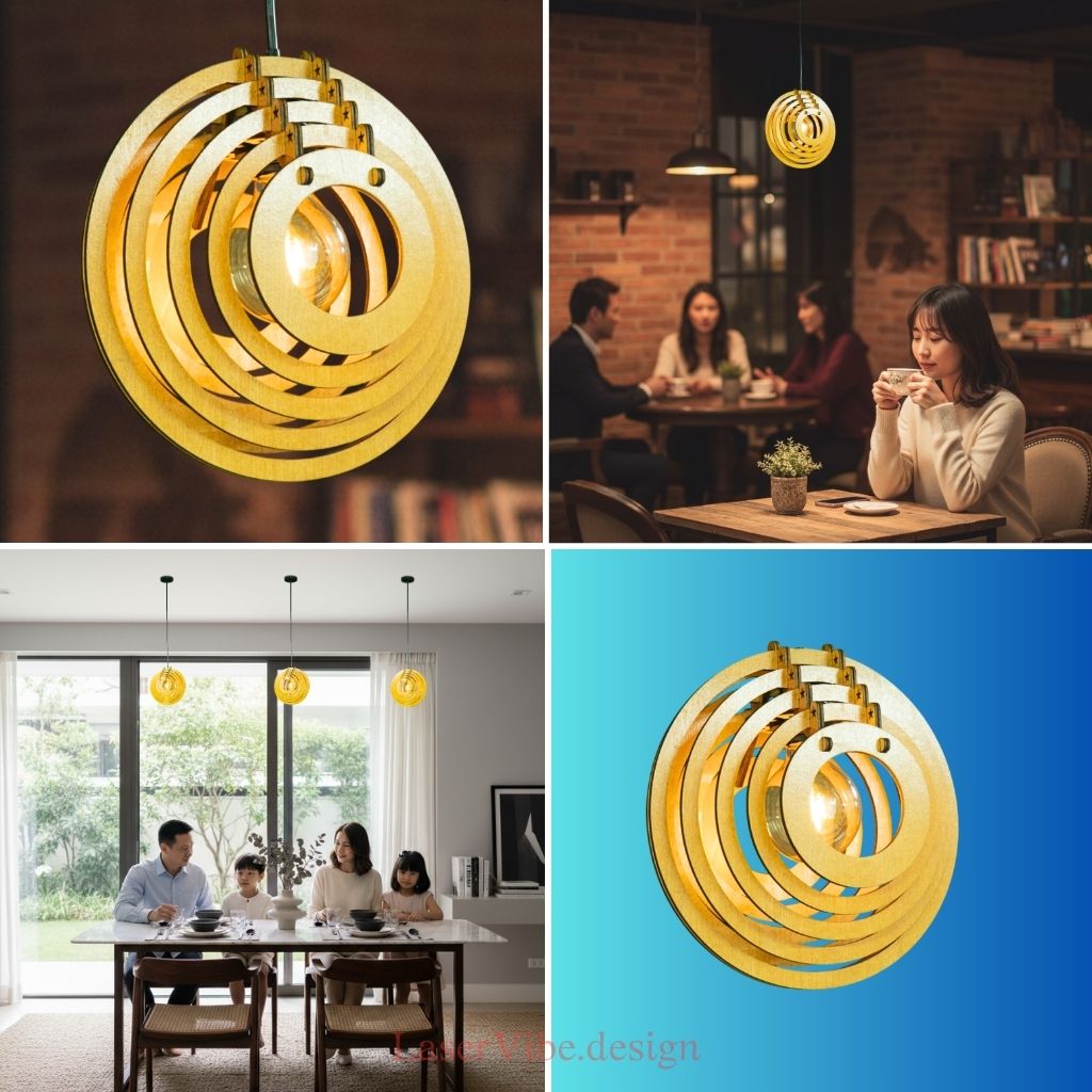 Đèn thả trần gỗ vòng tròn tối giản