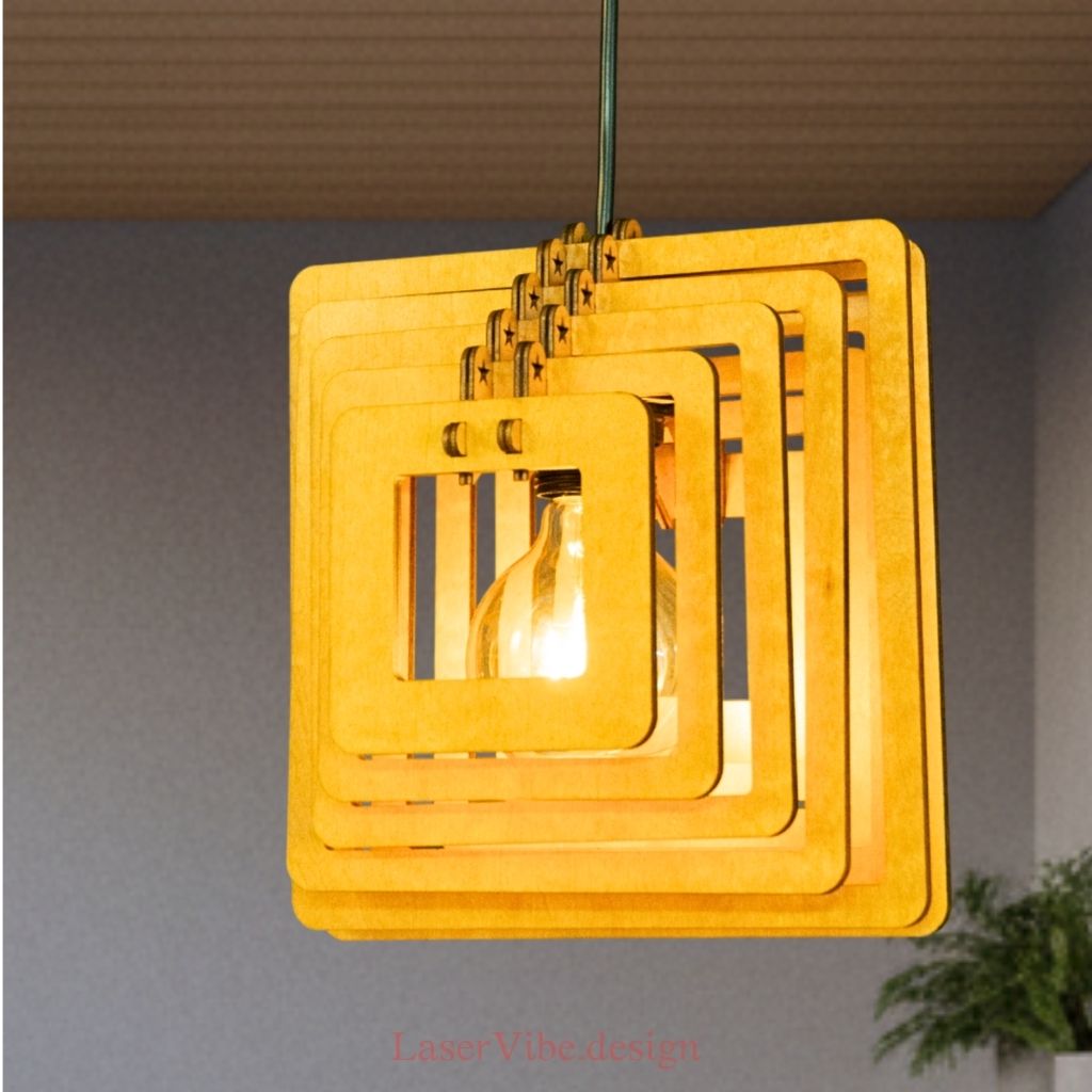 Đèn thả trần gỗ hình vuông tối giản