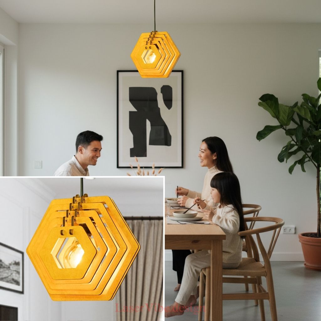 Đèn thả trần gỗ lục giác tối giản