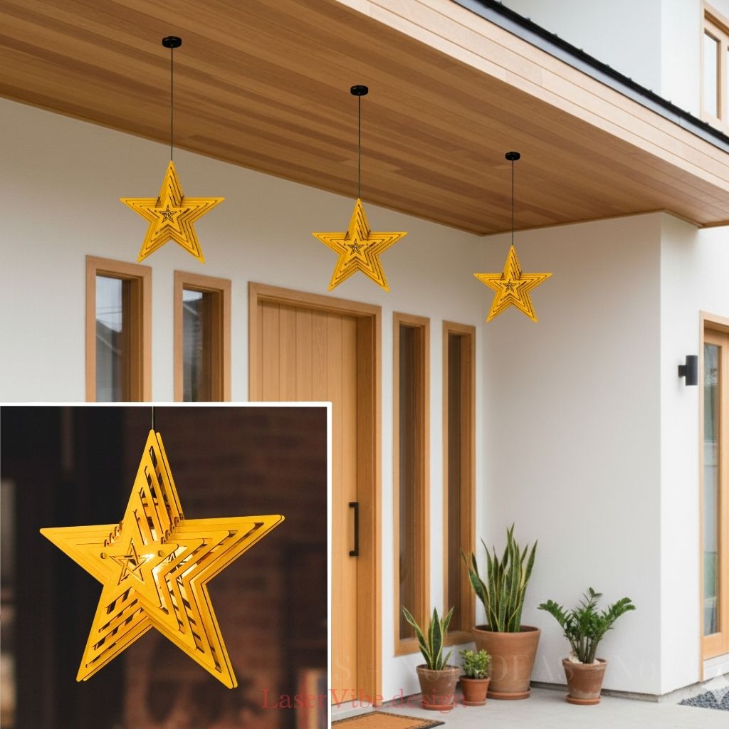 Đèn thả trần gỗ hình ngôi sao 5 cánh đơn giản