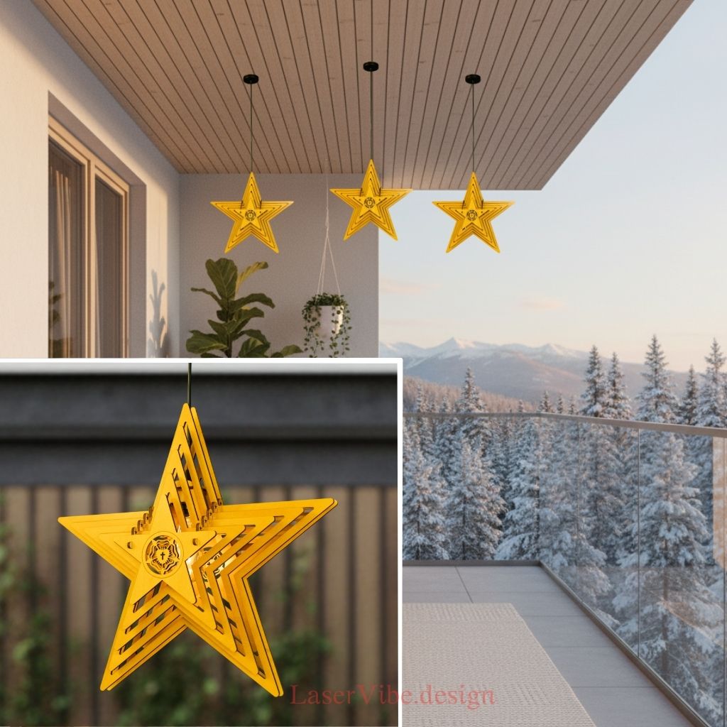 Đèn thả trần gỗ hình ngôi sao chủ đề đạo thiên chúa giáo