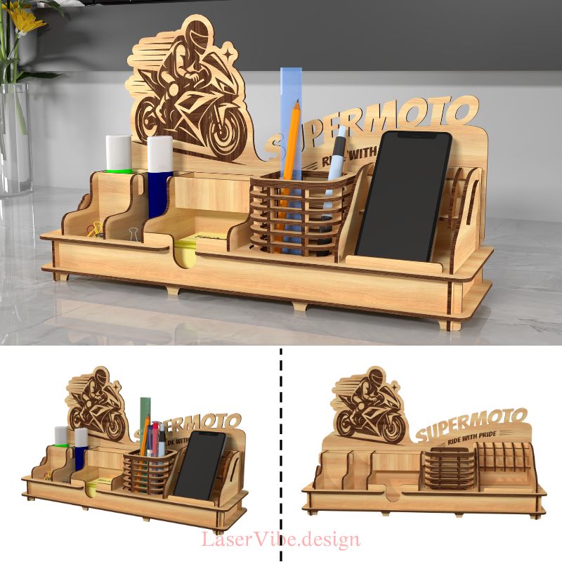 Kệ bút đa năng tích hợp họa tiết xe mô tô