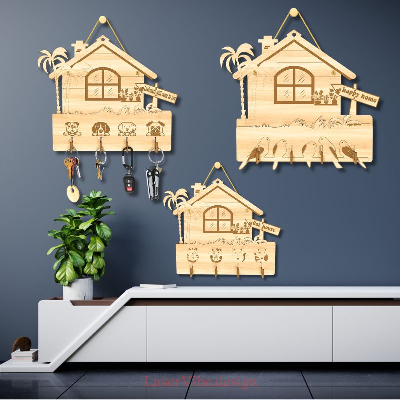 Bộ 3 mẫu móc treo chìa khóa hình ngôi nhà